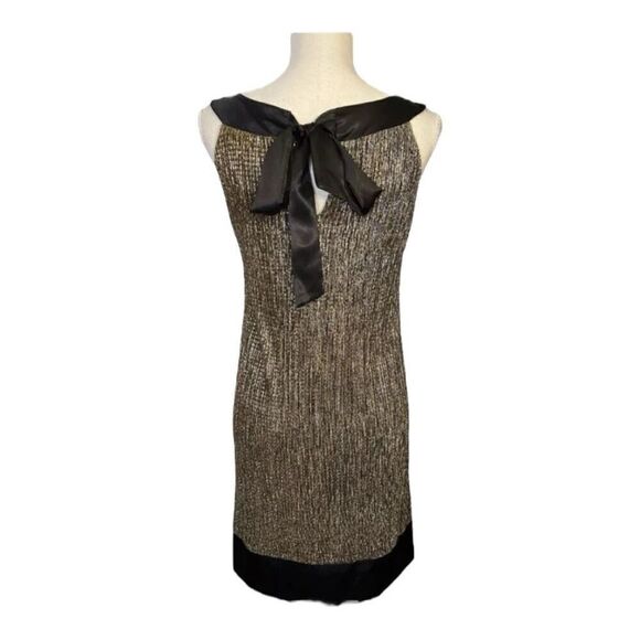 En Focus Studio Size 8 Black And Gold Sleeveless Cocktail Party Shift Dress Tie - Picture 10 of 11